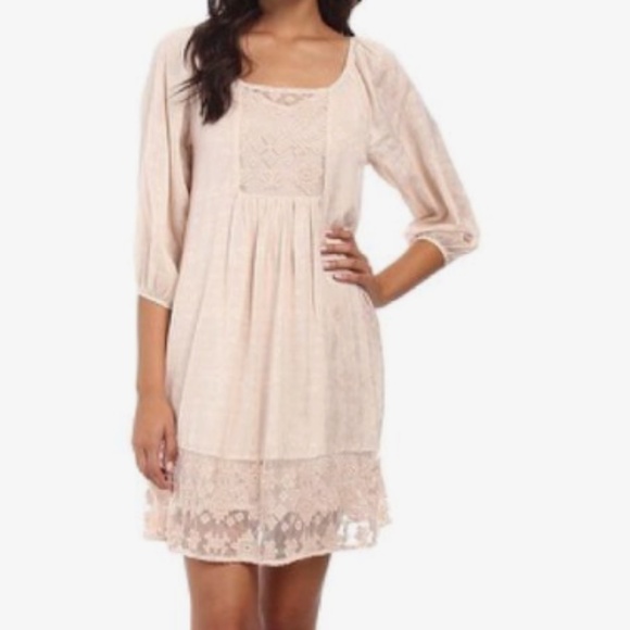 Velvet by Graham and Spencer Blush Pink Embroidered Boho Peasant Dress size S - Picture 1 of 12